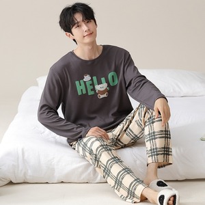 가을/겨울 100% 면 남자의 잠옷 긴 소매 바지 투피스 밤 세트 캐주얼 홈 세트 플러스 사이즈 잠옷 소년 - Product Image 5
