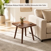 Mesa de Centro Pequeña con Tapa de MDF, Patas de Madera Maciza, Diseño Cuadrado, Mesa Auxiliar, Mesa de Noche, Ahorra Espacio