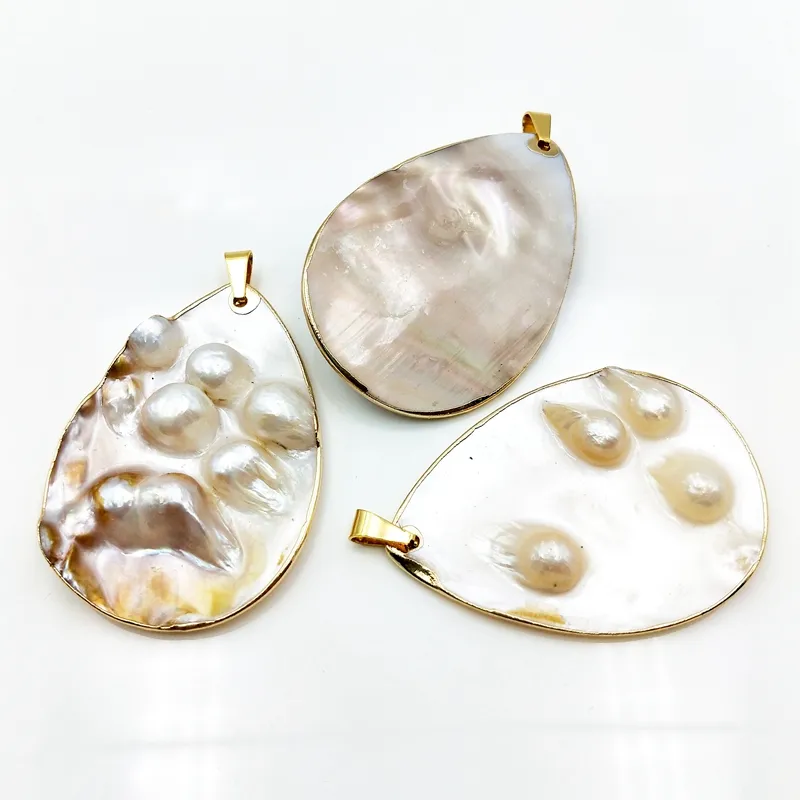 Colgante con forma de gota de agua para mujer, joyería hawaiana, conchas de mar de concha blanca natural con perla, mopa