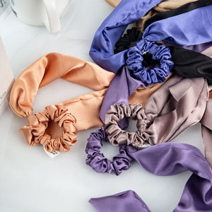 Coletero de seda con lazo, diadema larga para cola de caballo, accesorio para el cabello de tela de color liso para uso diario de mujer - Product Image 1