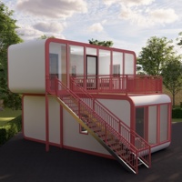 Casa Contenedor Moderna Tipo Cabaña Apple de Dos Pisos, Uso Familiar, Comercial y Residencial, Pared de Vidrio, Estructura de Acero, Casa Cápsula Móvil
