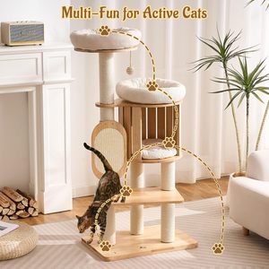 Factory Wholesale Stylish Multifunctional Solid Wood <b>Cat</b> Climbing Frame <b>Cat</b> <b>Tree</b> for Indoor <b>Cat</b> Enrichment - Product Image 5