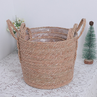 Panier de rangement en corde de paille tressée à la main avec poignées tressées, panier décoratif tissé pour plantes, linge et maison