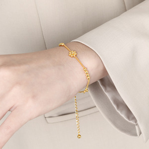 Vendita calda di tre piccole margherite <span class=keywords><strong>bracciale</strong></span> gioielli in acciaio titanio rotondo perline <span class=keywords><strong>oro</strong></span> braccialetto per la ragazza - Product Image 5