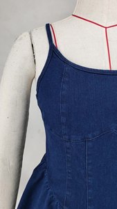 Mode femmes Denim plissé Mini robe été Sexy enveloppé sans manches robes classique Streetwear Vestidos a-ligne robes décontractées - Product Image 2