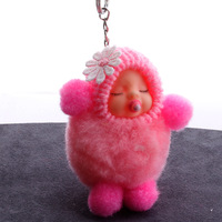 Porte-clés en peluche tendance : adorable jouet bébé endormi, pompon, porte-clés moelleux