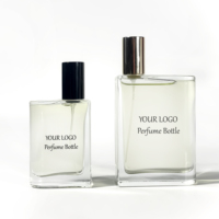 Nouvelle conception de flacons personnalisés, vaporisateur, flacon pompe pour lotion, conteneur cosmétique, 25 ml, 50 ml, 100 ml, flacon de parfum plat transparent