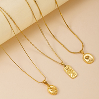Kalung Liontin Bunga Bulan Vintage Berlapis Emas 18K dari Baja Tahan Karat 316 dengan Batu CZ Pave dan Rantai Link Unisex