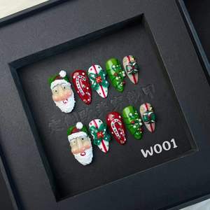 1-5クリスマス手作りプレスオンネイル10個ロングヒントスクエアアーモンドスティレット蝶デザイン接着指用つけ爪 - Product Image 1