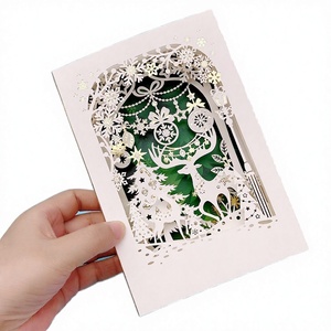 Carte de vœux de Noël 3D pop-up en forme d'église, sérigraphiée, en carton duplex gaufré, découpée au laser et teintée - Product Image 3