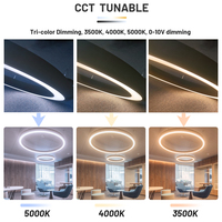 Lustre LED linéaire réglable Brandon avec suspension, lampe annulaire à couleur variable pour plafond haut, hôtel et maison