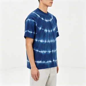 OEM ODM Men Tie Dye <b>T</b> <b>Shirt</b> Blue <b>White</b> Striped Crew Neck Short <b>Sleeve</b> Oversized Casual Cotton Tee Custom - Product Image 2