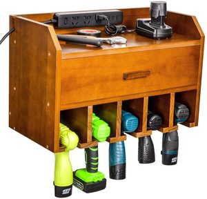 Power Tool Organizer Storage Garage Organizer Drill Charging Station Wooden Cordless Drill Storage Holder Rack Wall Mount with D