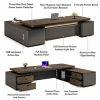 Bureau de direction moderne de luxe, mobilier de bureau haut de gamme, table de patron en bois en forme de L, poste de travail de PDG avec armoire latérale