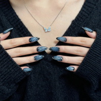Faux Ongles à Presser Dégradé Noir-Gris avec Motif Abstrait Doré, Forme Amande Moyenne, en Acrylique, Lot de 10 Pièces, Fournitures de Salon