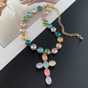LS-B8556 <strong>Rainbow</strong> Crystal <strong>Necklace</strong> Jewelry Gold Plated Fashion Women <strong>Necklace</strong> Iridescent Cross Pendant <strong>Necklace</strong> As Gifts - Product Image 1