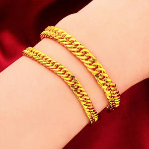 سوار سلسلة كوبان مزدوج صلب مطلي بالذهب الأصفر عيار 24 ، سوار مجوهرات رجالي هندسي كلاسيكي ، قلب الجرس للرجال والنساء ، هدية - Product Image 2