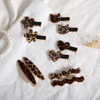 Lot de pinces à cheveux professionnelles motif léopard, ornées de strass, en forme de fleur et de cœur, style français, épingles latérales pour un coiffage tendance et stylé, vente en gros