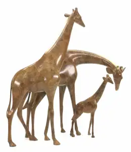 Messing Gegoten 8 Voeten Hoge Familie Giraffe Standbeeld Bronzen Tuin Decor Dier Sculptuur