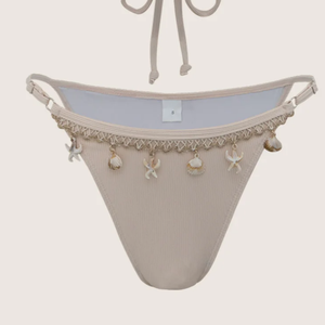 Ensemble bikini côtelé beige sexy pour femme, <span class=keywords><strong>maillot</strong></span> <span class=keywords><strong>de</strong></span> <span class=keywords><strong>bain</strong></span> bohème à franges, haut triangle à nouer, bas à nouer sur les côtés - Product Image 4