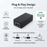 Inyector PoE Pasivo de Escritorio 24V 2A 48W 10/100Mbps Adaptador de Corriente Ethernet para CPE / Cámara IP