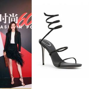 Fondo <span class=keywords><strong>argento</strong></span> versione europea e americana sandali Sexy avvolgente alla caviglia 2025 <span class=keywords><strong>tacchi</strong></span> di lusso alla moda per le donne - Product Image 5