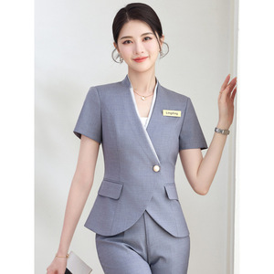 Women's Suit Set Short Sleeve V-neck Formal <b>Work</b> Wear Breathable Worsted Fabric Commute Style - Product Image 1