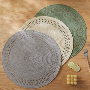 <b>Round</b> Woven Placemats Heat Insulating <b>Table</b> Mats Nordic Style Solid Color <b>Round</b> Shape Green Off <b>White</b> Gray - Product Image 2