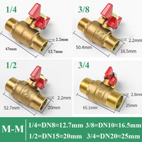 Robinet à bille à deux voies en laiton avec poignée papillon pour carburant, gaz, eau, huile, air, filetage femelle-femelle 1/4\", 3/8\", 1/2\", 3/4\"
