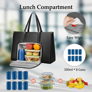 Sac à main pour ordinateur portable <span class=keywords><strong>Matein</strong></span> avec compartiment isotherme pour le déjeuner, 15,6 pouces, en cuir PU, sacoche pour ordinateur, sac de travail pour le bureau - Product Image 3
