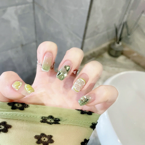 <span class=keywords><strong>Uñas</strong></span> Postizas Francesas Verdes <span class=keywords><strong>de</strong></span> Verano al por Mayor, 24 Uds., <span class=keywords><strong>Uñas</strong></span> Acrílicas Cortas Cuadradas con Limón y Purpurina, <span class=keywords><strong>Uñas</strong></span> Postizas <span class=keywords><strong>de</strong></span> Moda - Product Image 3