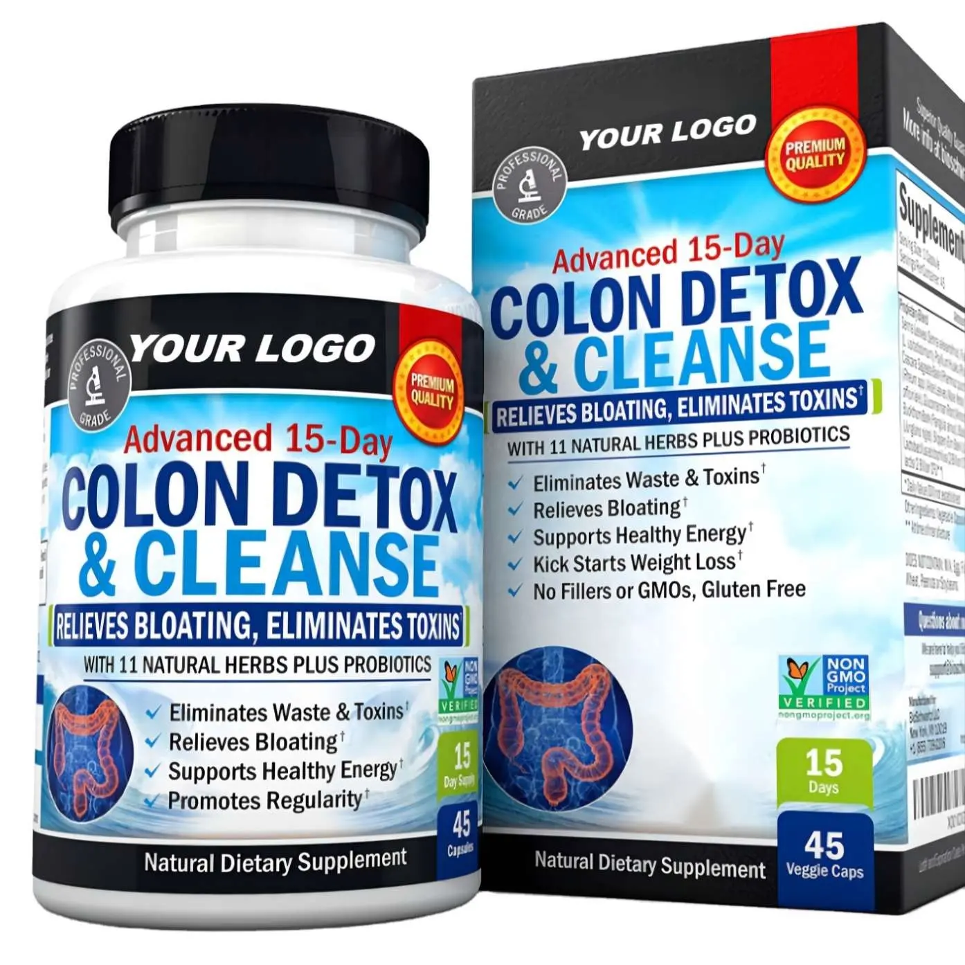 OEM Advance 15 Days Super Herbal Colon Cleanse Capsules Formula Support Detox Slimming Relieves Bloating, Eliminates Toxins