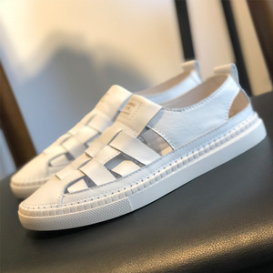 Sandalias Casuales de Hombre Tejidas de PU, Cerradas, Transpirables, Planas, Blancas, Huecas, Romanas, Antideslizantes, para Caminar, Primavera-Verano - Product Image 2