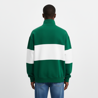 Sweat-shirt vintage pour homme à blocs de couleur, col montant, en polaire, avec bande sur la poitrine, épaules tombantes, vente en gros