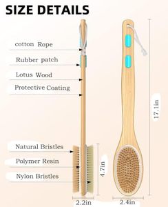Professional Long Handle Back Scrubber for Shower Dual Sided Body Brush for Skin <b>Exfoliating</b> and Wet Dry Bathing Massage - Product Image 2
