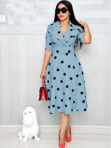 Nouvelle Robe Africaine pour <span class=keywords><strong>Femme</strong></span>, Style Explosif, Col de Costume, Manches à Pois, Couture, <span class=keywords><strong>Grande</strong></span> <span class=keywords><strong>Taille</strong></span>, Robe Large à Ceinture Large - Product Image 4