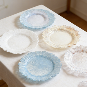Vaisselle de mariage en gros : Assiettes de présentation en plastique or rose, noir, argent, transparent, motif récif, flocon de neige, perle UV - Product Image 1