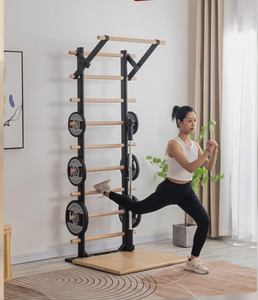 Juego de barras de escalera suecas blancas versátiles, soportes de inmersión de entrenamiento de fuerza corporal total sin instalación para entrenamiento en casa interior - Product Image 1