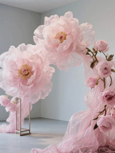 Fleur géante de pivoine en organza rose pour la décoration de fond de cérémonie de mariage, ornement de sol extérieur - Product Image 5