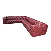 Maßgefertigtes Vollständig Getuftetes Echtes Leder Rotes Chesterfield Rustikales L-förmiges Schlafsofa-Set für Hotels und Villen