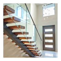 Escalier moderne intérieur pour villa, avec garde-corps en verre, escalier droit flottant en acier et bois, pour appartement, sous-sol, hall, écologique