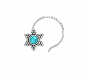 Indian Mores 925 <b>Sterling</b> <b>Silver</b> Turquoise Snowflake Bezel Setting <b>Nose</b> Pin Gemstone Stud Bohemian Elegant Ethnic Jewelry for - Product Image 6