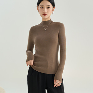 Suéter Fino 100% <span class=keywords><strong>Lana</strong></span> <span class=keywords><strong>Merino</strong></span> para <span class=keywords><strong>Mujer</strong></span>, Cuello Alto, Ajustado, Jersey de Punto, <span class=keywords><strong>Camiseta</strong></span> Base, Logotipo Personalizado - Product Image 4