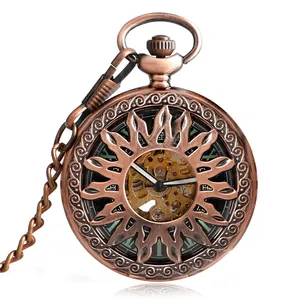 Antike Sonnenblume hohl Steampunk Automatik Automatik Herren Stil mechanische Taschenuhr