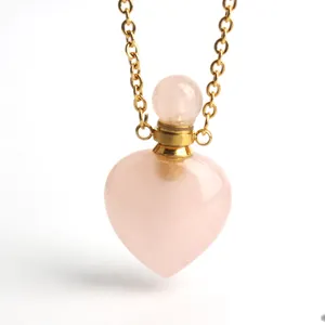 Original Garrafas de Óleo Essencial de cristal Esculpido coração quartzo rosa mini frasco de perfume de cristal pingentes