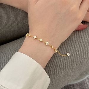 Dylam New Arrival Rhodium 18K Gold Plated Sterling Silver Link Chain 5A Zirconia Four Leaf <b>Clover</b> Flower Pendant <b>Bracelets</b> - Product Image 4