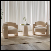 Fauteuil décontracté pliable en peluche tufté fait main, style design nordique moderne, avec dossier bas et accoudoirs, pour hôtel et salon