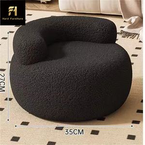 Poltrona Rotonda Piccola in Pelle Bianca con Lana d'Agnello Stile Crema per Soggiorno, Camera da Letto o Arredamento Alberghiero - Product Image 5