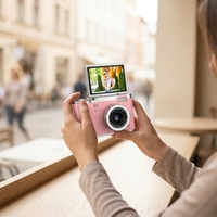 Appareil photo numérique à écran rabattable 4K, 6 couleurs macaron, texture cuir, caméra selfie OTG