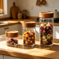 Pot en verre borosilicate moderne avec couvercle en bois, hermétique, sans BPA, 400 ml, résistant à la chaleur, compatible lave-vaisselle, récipients de stockage alimentaire